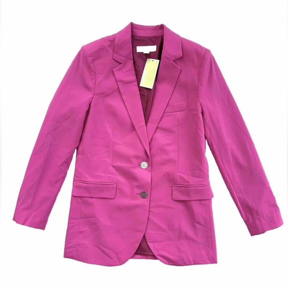 Michael Kors Woven Notch Lapel Button Front Blazer Fuschia Pink NWT Size 0 - Picture 9 of 10
